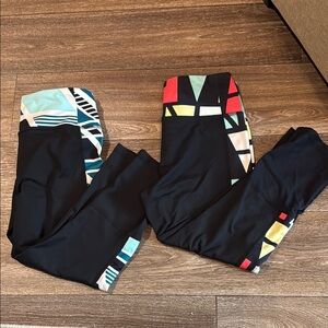 Brooks Teal and Black Geometric Leggings